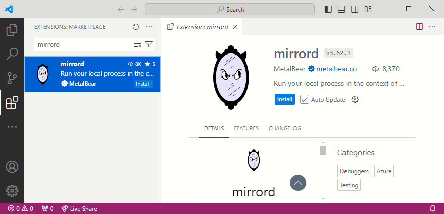 VS Code extensions install mirrord